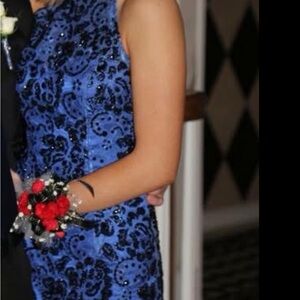 Elegant Blue Lace Prom Dress